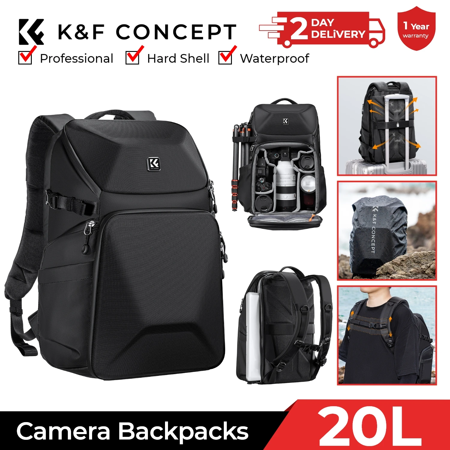 Photography Lighting Equipment Bags - K&F CONCEPT 20L Kamera Sırt Çantası